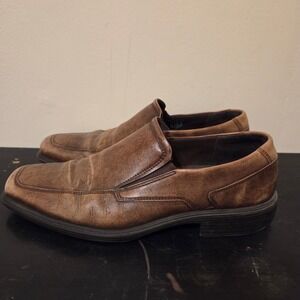 ECCO Mens Brown Leather Slip On Loafers Square Toe Dress Shoes Size 42 US 8-8.5